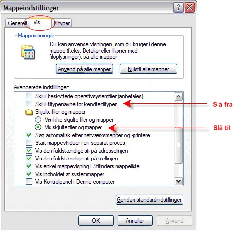 Vis skjulte filer og mapper Vis skjulte filer og mapper
